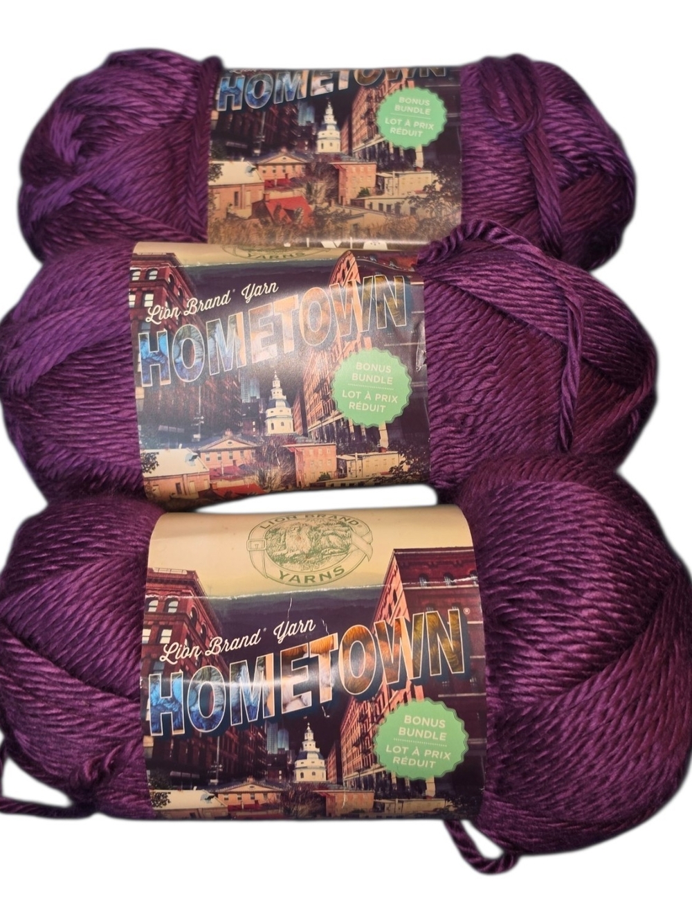 Lion Brand Hometown Bonus Bundle Portland Wine Yarn Lot 3 Discontinued